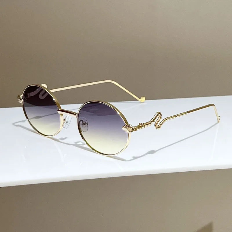 Y2K Steampunk Round Metal Sunglasses – Unisex Vintage Style Round Metal Sunglasses SWANS Gray Yellow As the picture