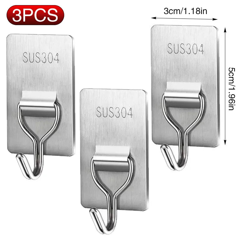Stainless Steel No-Drill Adhesive Wall Hooks 1/3/6 Pack | SWANS Adhesive Wall Hooks SWANS 3PCS S