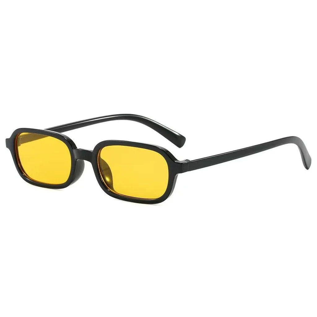 Women's Small Rectangle Sunglasses UV400 Trendy Fashion Rectangle Sunglasses SWANS Black Yellow