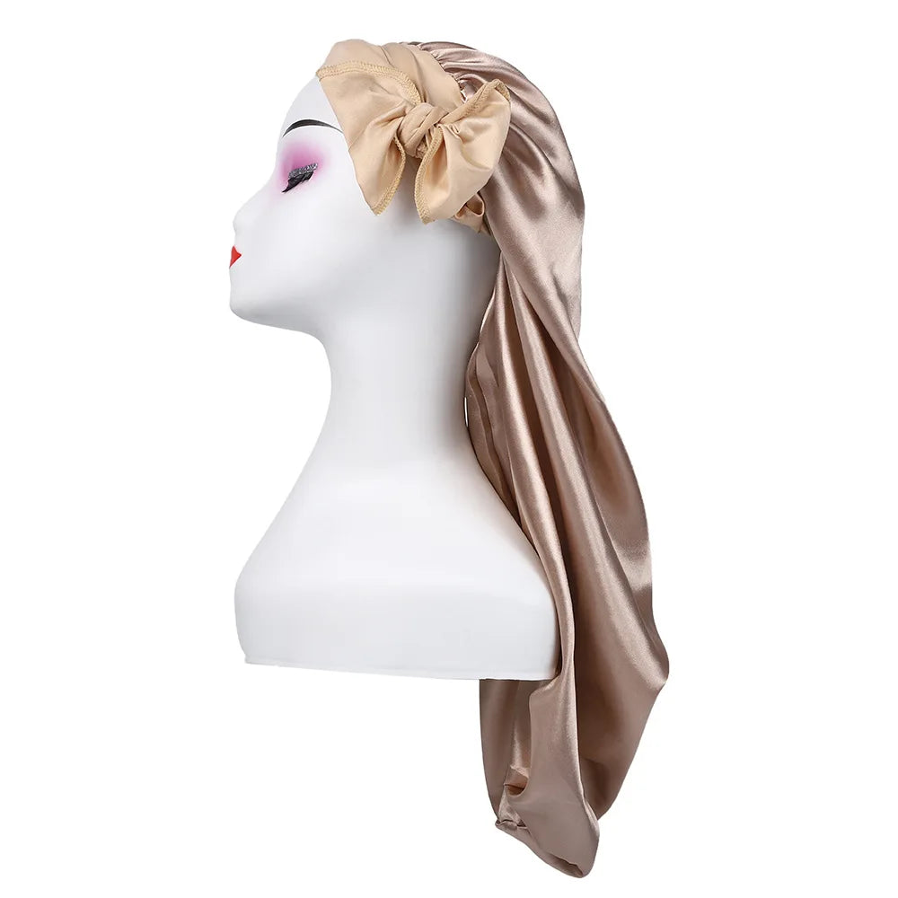Extra Long Satin Bonnet – Anti-Frizz Sleep Cap for All Hair Types Satin Sleep Bonnet SWANS 1pcs Khaki