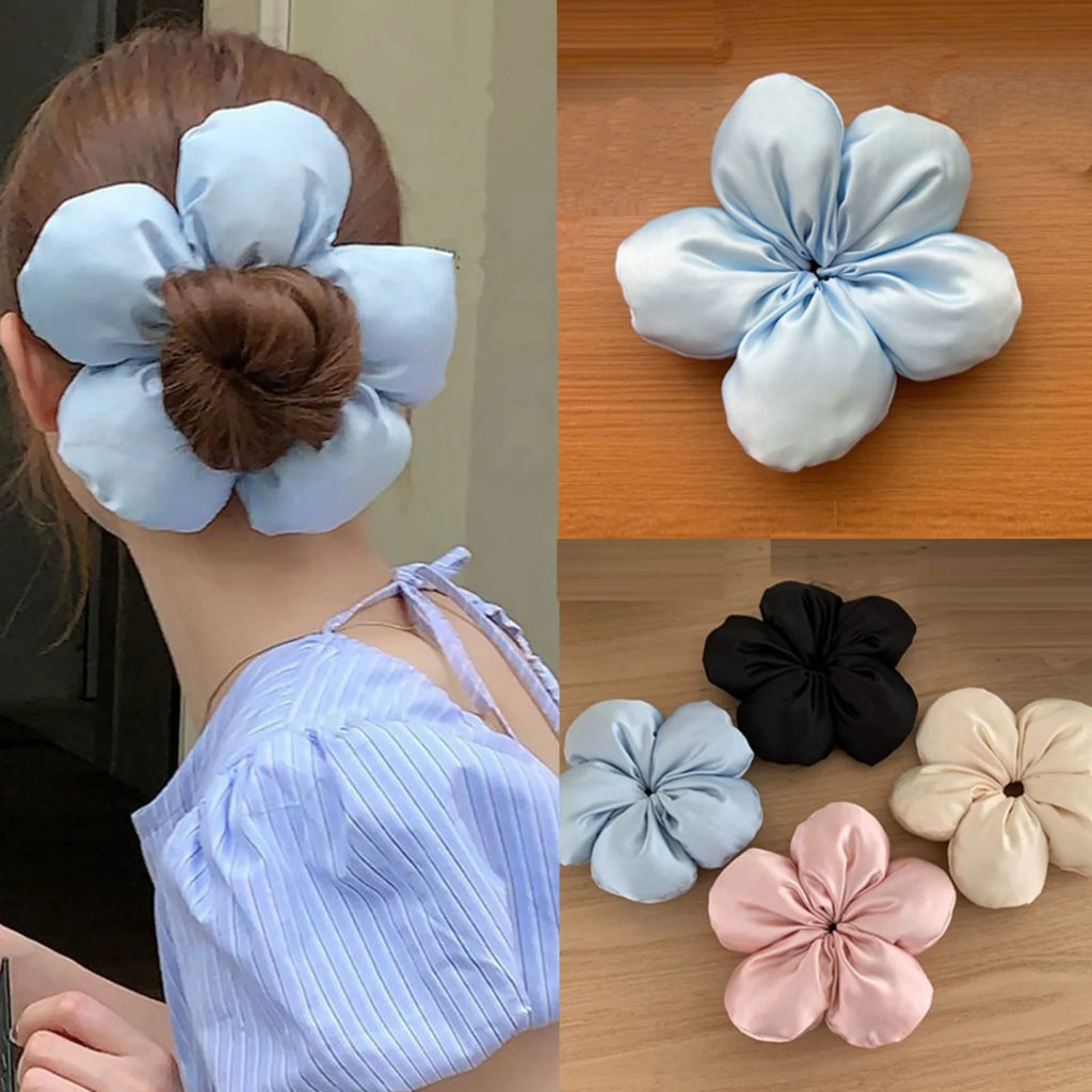 Large Satin Flower Hair Scrunchie – Blossom Hair Tie for Women Hair Scrunchie SWANS