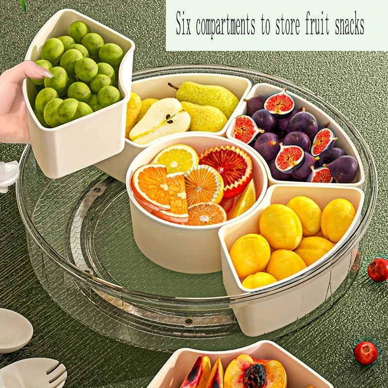SWANS Rotating 6-Section Snack Tray with Lid | Fruit & Nut Box Rotating Snack Tray SWANS