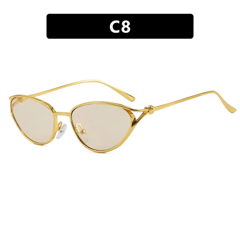 Y2K Vintage Metal Cat Eye Sunglasses – Unisex Steampunk Cat Eye Sunglasses SWANS Gold Champagne As the picture