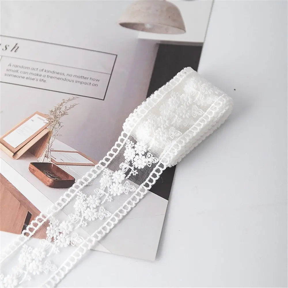 Embroidered Net Lace Ribbon Trim 4cm x 1m – DIY Sewing Lace Ribbon Trim SWANS white