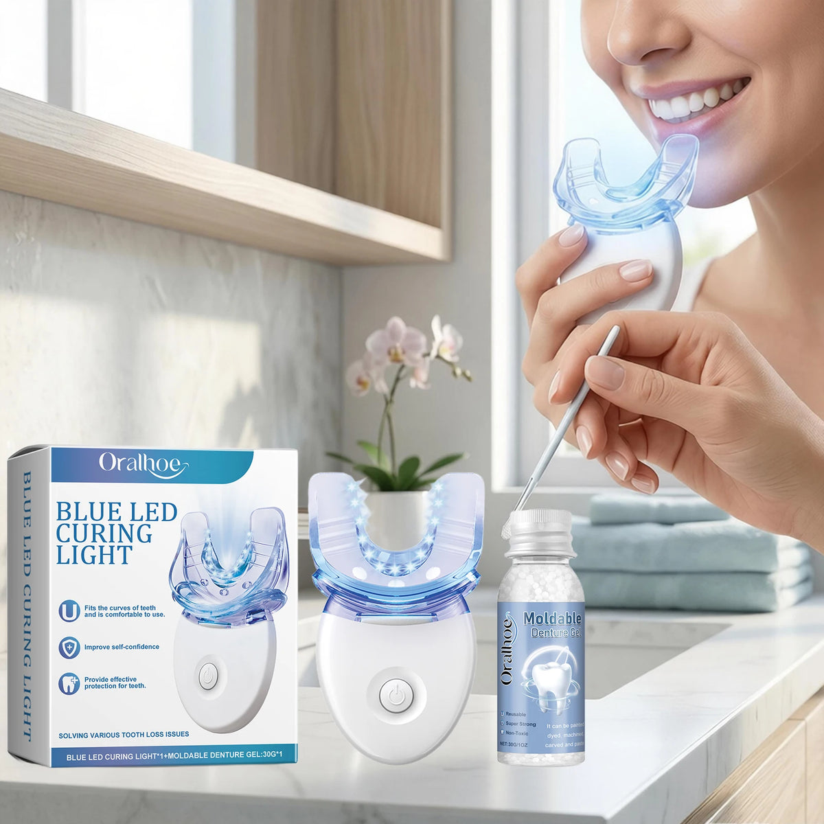 Oralhoe Teeth Whitening & Repair Kit – Blue LED Curing Light Dental Repair Kit SWANS