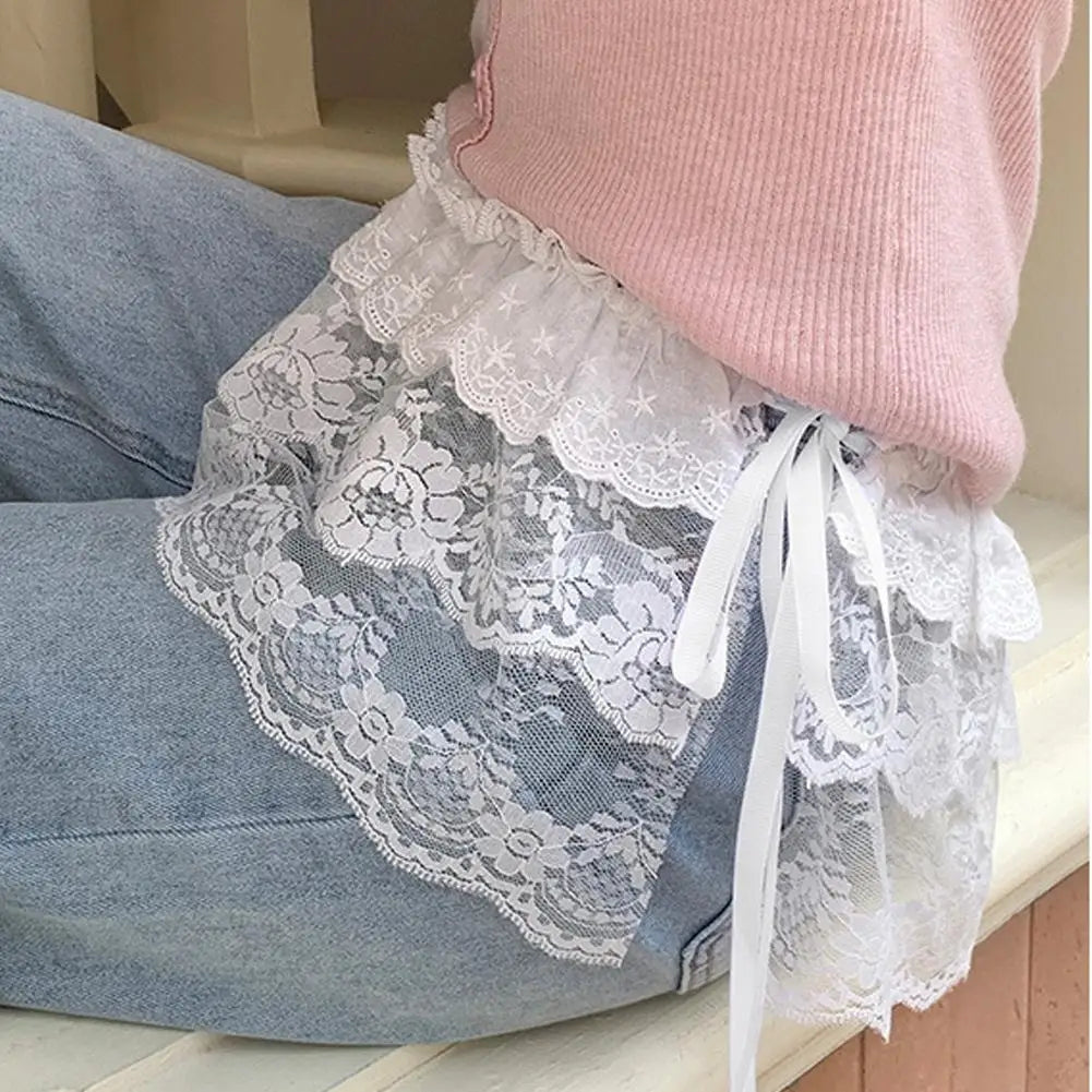 Korean Lace Layered Gauze Mini Skirt – White A-Line Women's Lace Mini Skirt SWANS