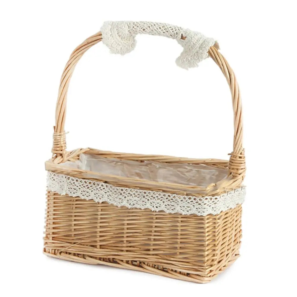 Wicker Flower Girl Basket – Willow Rattan Half Moon Woven Wicker Storage Basket SWANS 4