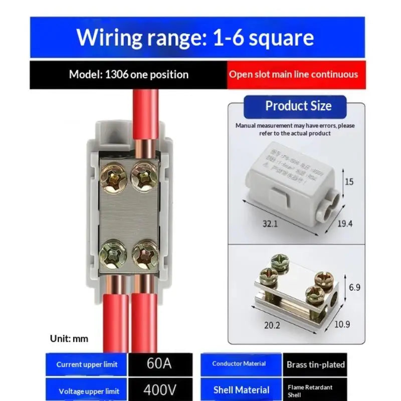 T-Type Wire Splitter Terminal Block 1-In 2-Out | 1–16mm² Wire Terminal Block SWANS