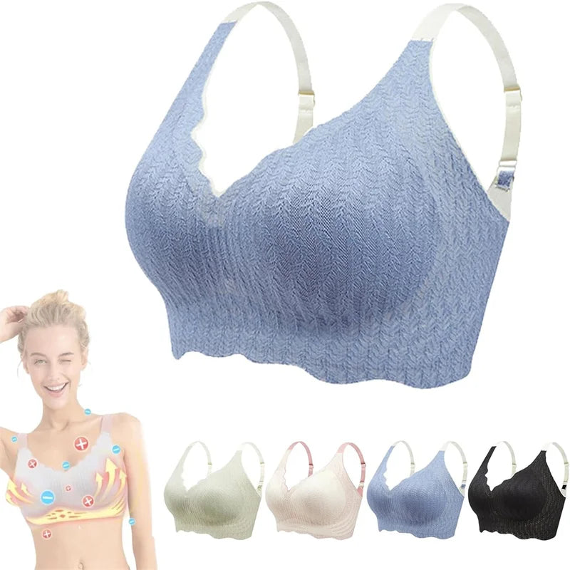 Women's Seamless Wire-Free Lace Shaping Bra – Soft & Breathable Seamless Wireless Bra SWANS Blue-L One Size