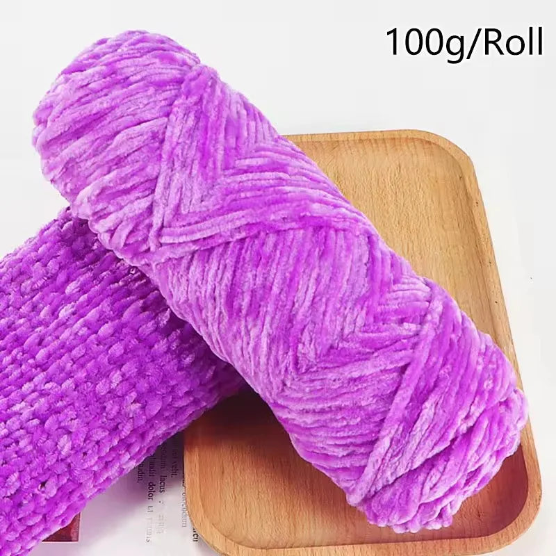 Thick Chenille Velvet Yarn 100g – Soft Plush Crochet & Knit Yarn Craft Yarn SWANS Purple