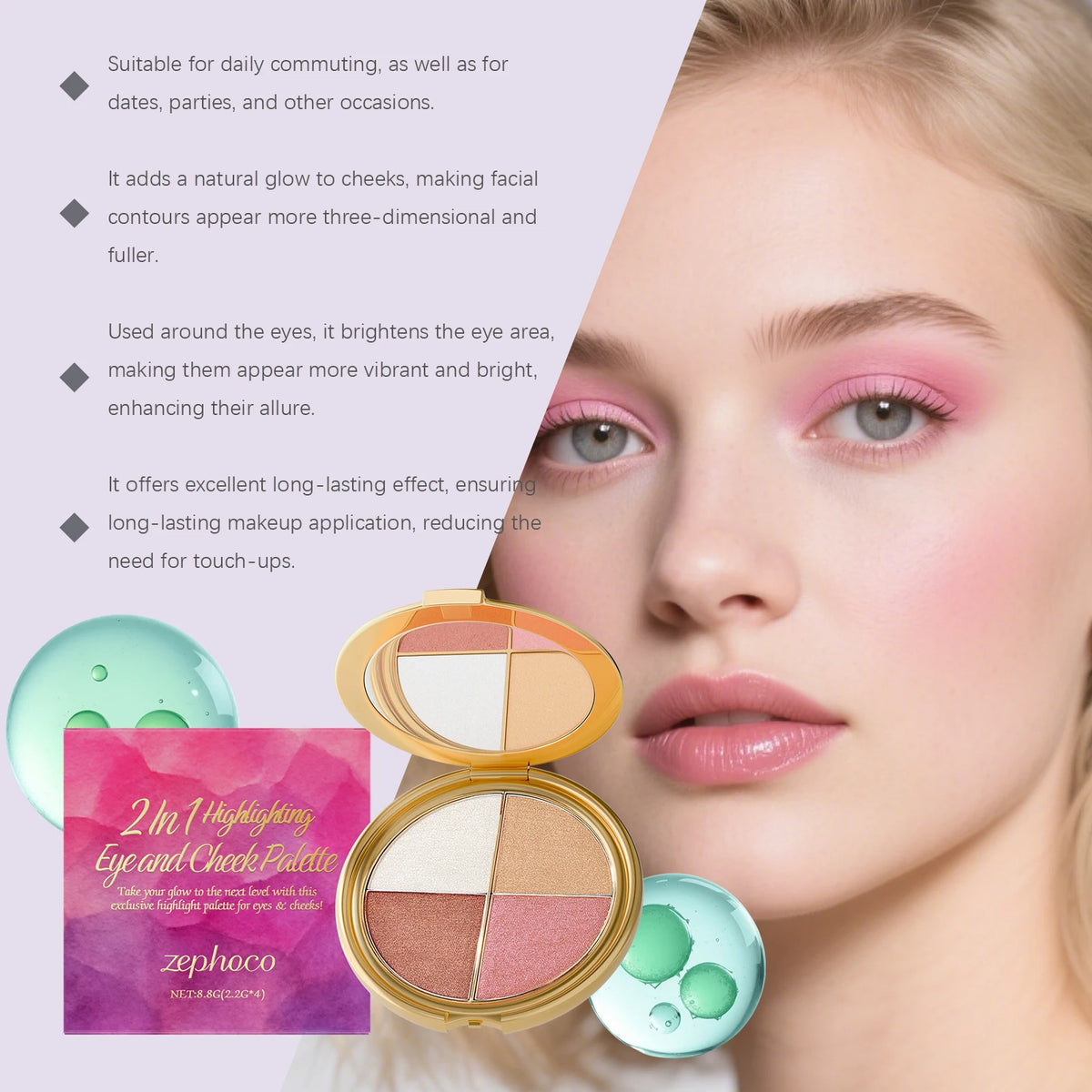 SWANS Highlighter, Eyeshadow & Blush Palette – Radiant Glow Makeup Palette SWANS