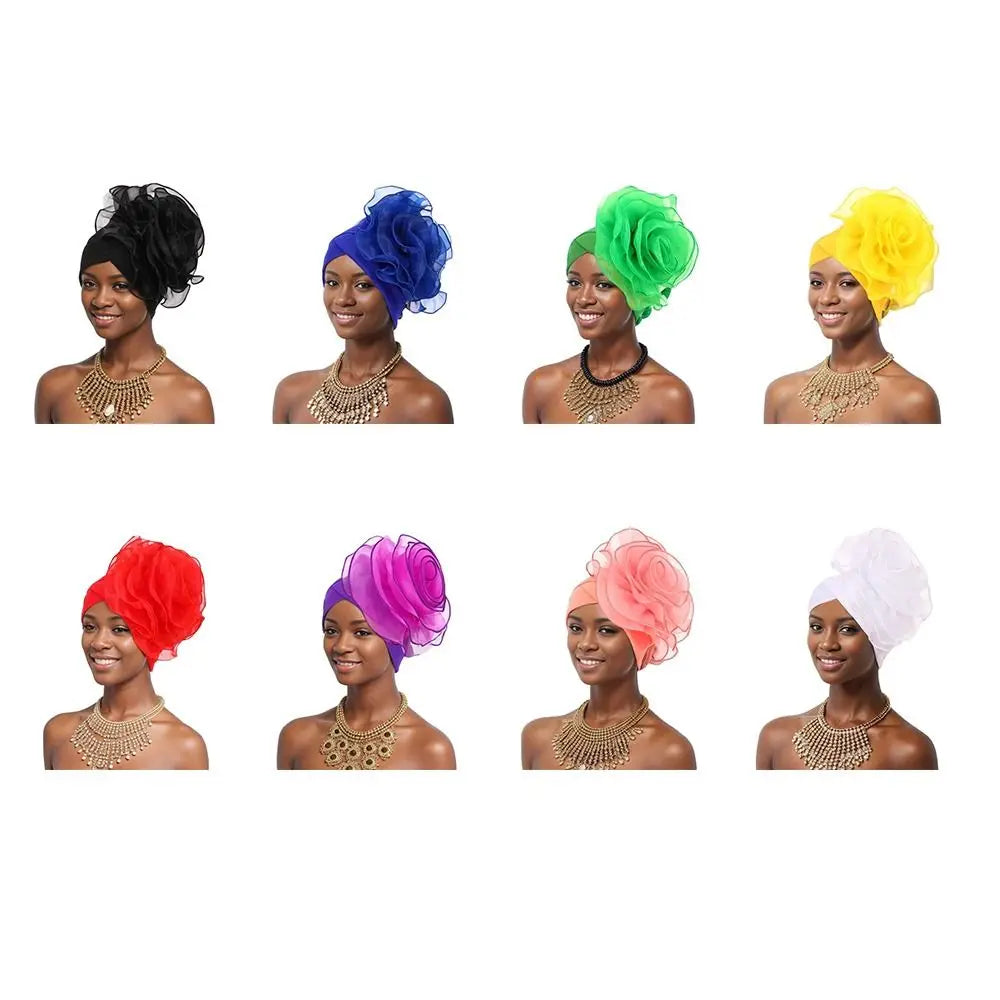 Large Flower Turban Cap – African Head Wrap Beanie Women Turban Beanie Cap SWANS