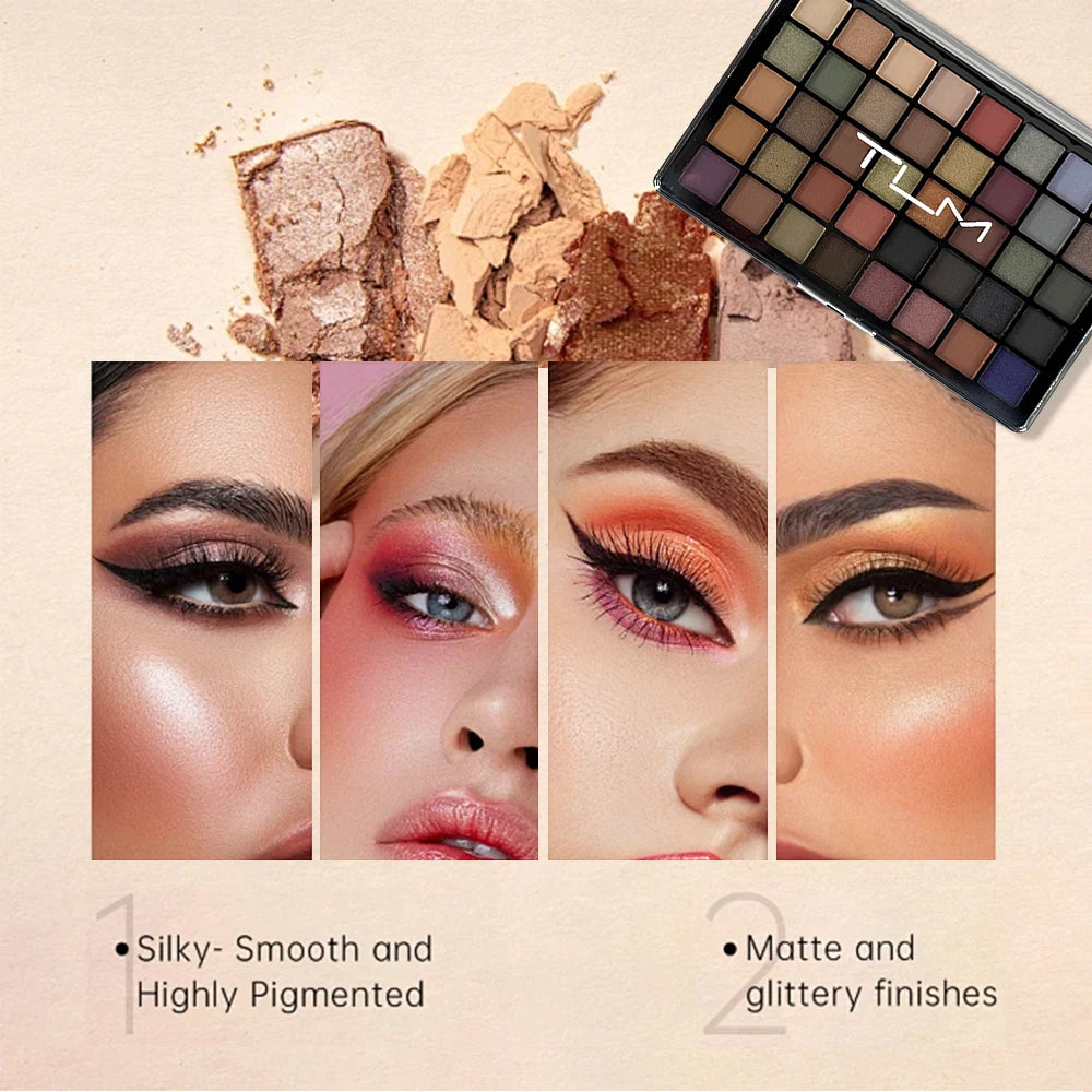 TLM 40-Color Eyeshadow Palette & 9-Brush Set – Matte & Shimmer Eyeshadow Palette Set SWANS