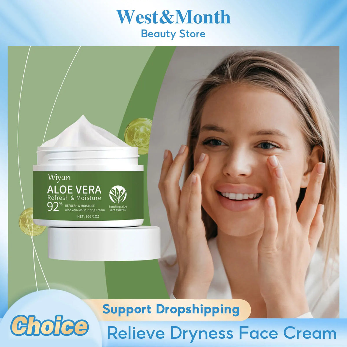 WIYUN Aloe Vera Face Cream – Moisturizing & Soothing 30g Facial Moisturizer Cream SWANS