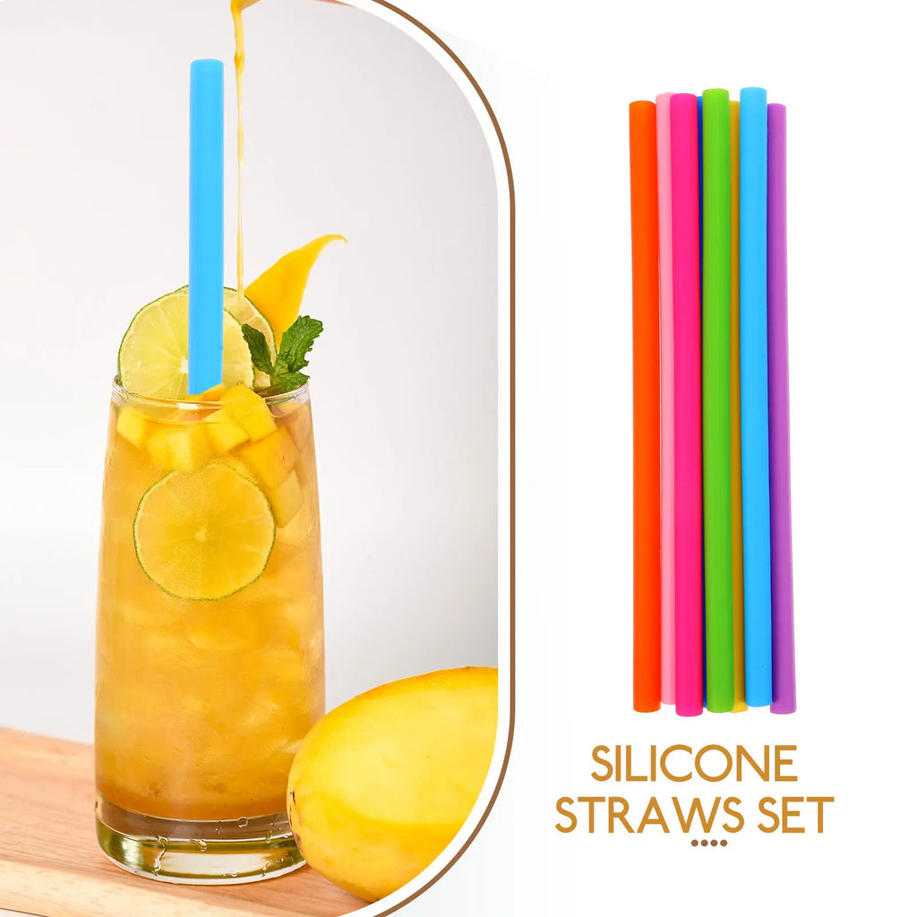 Reusable Silicone Straws Set 8-Pack with Cleaning Brushes Reusable Silicone Straws SWANS