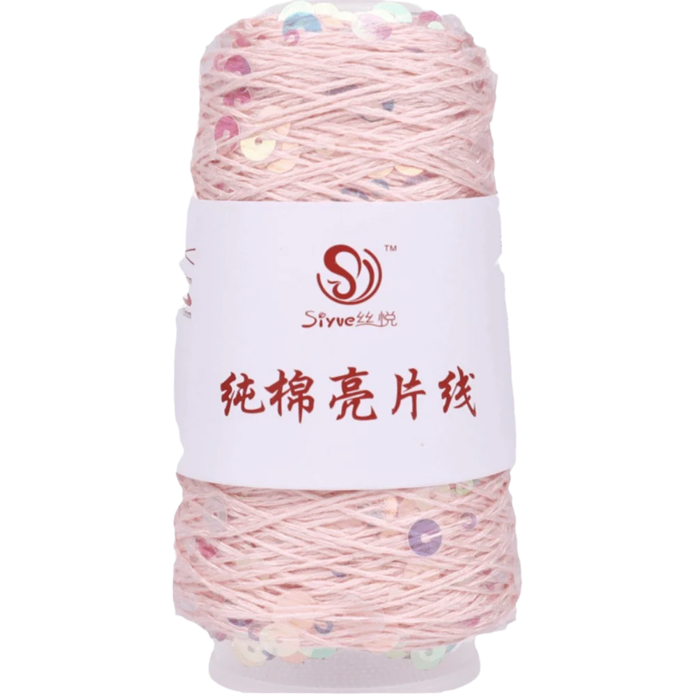 Shiny Sequin Hand Knitting Yarn – Glitter Craft Thread Roll Knitting Yarn SWANS Light Pink