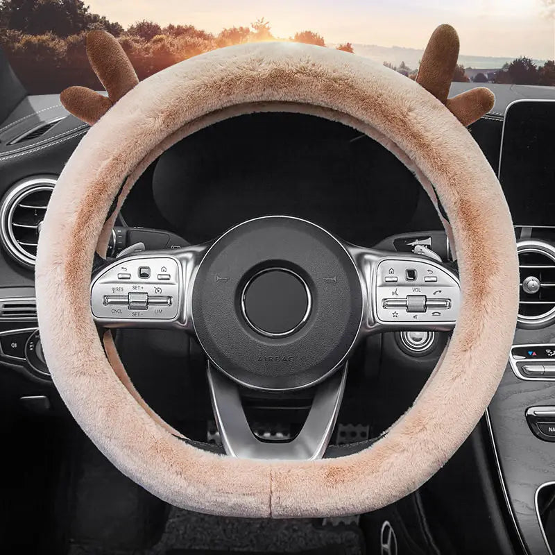 Plush Winter Steering Wheel Cover – Anti-Slip Universal 38cm Steering Wheel Cover SWANS DX-1PC camel