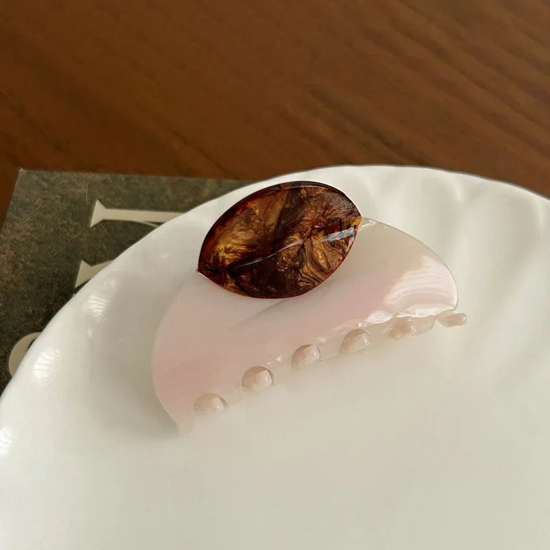 Vintage French Hair Clip – Two-Tone Marbled Acetate Barrette Hair Clip Barrette SWANS pink