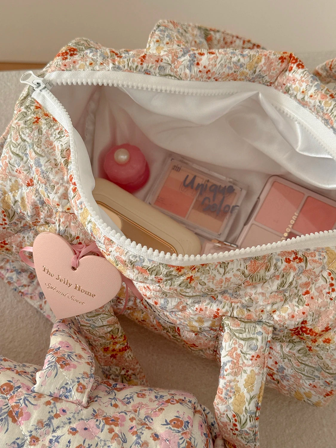 Vintage Floral Cotton Makeup Bag – Large Zipper Cosmetic Organizer Cosmetic Travel Bag SWANS