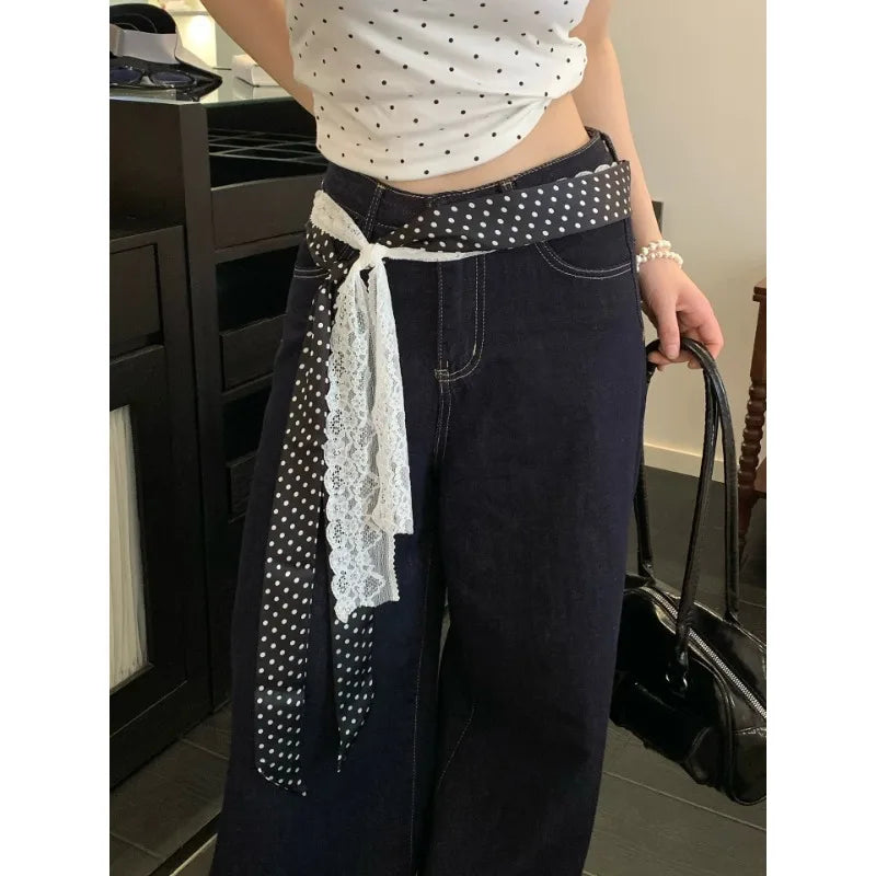Retro Polka Dot Silk Scarf Waist Belt – Women's Sash Fashion Waist Belt SWANS