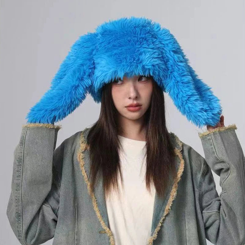 Rabbit Ear Plush Beanie – Women's Fluffy Knitted Winter Hat Winter Beanie Hat SWANS