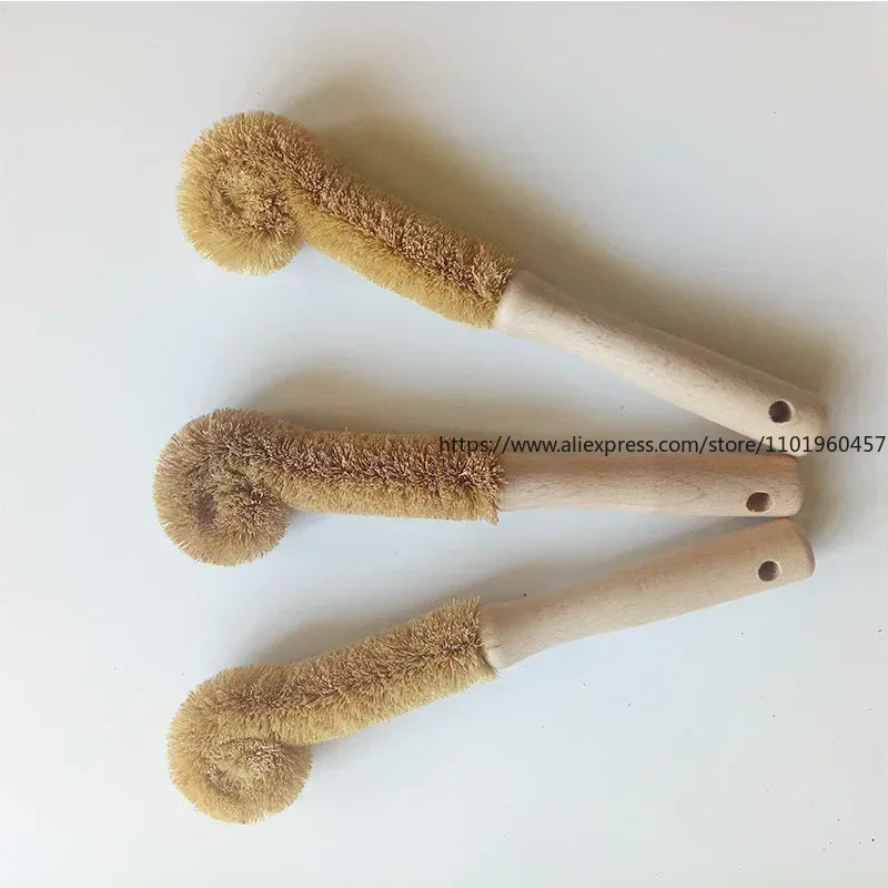 SWANS Coconut Palm Silk Brush – Wooden Handle Cup & Pot Scrubber Kitchen Cleaning Brush SWANS