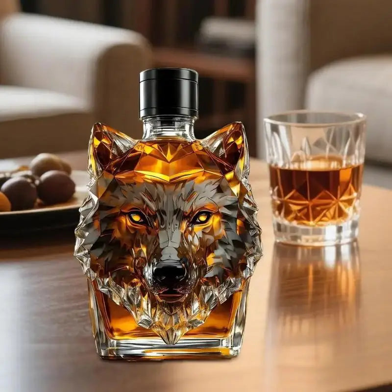 Wolf Sculpture Whiskey Glass Bottle | 350ml Collectible Bar Art Decorative Glass Bottle SWANS