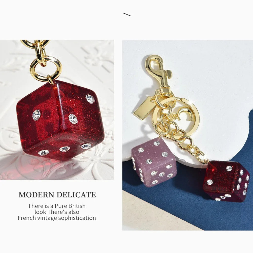 Rhinestone Dice Keychain – Glitter Alloy Geometric Pendant Fashion Keychain SWANS