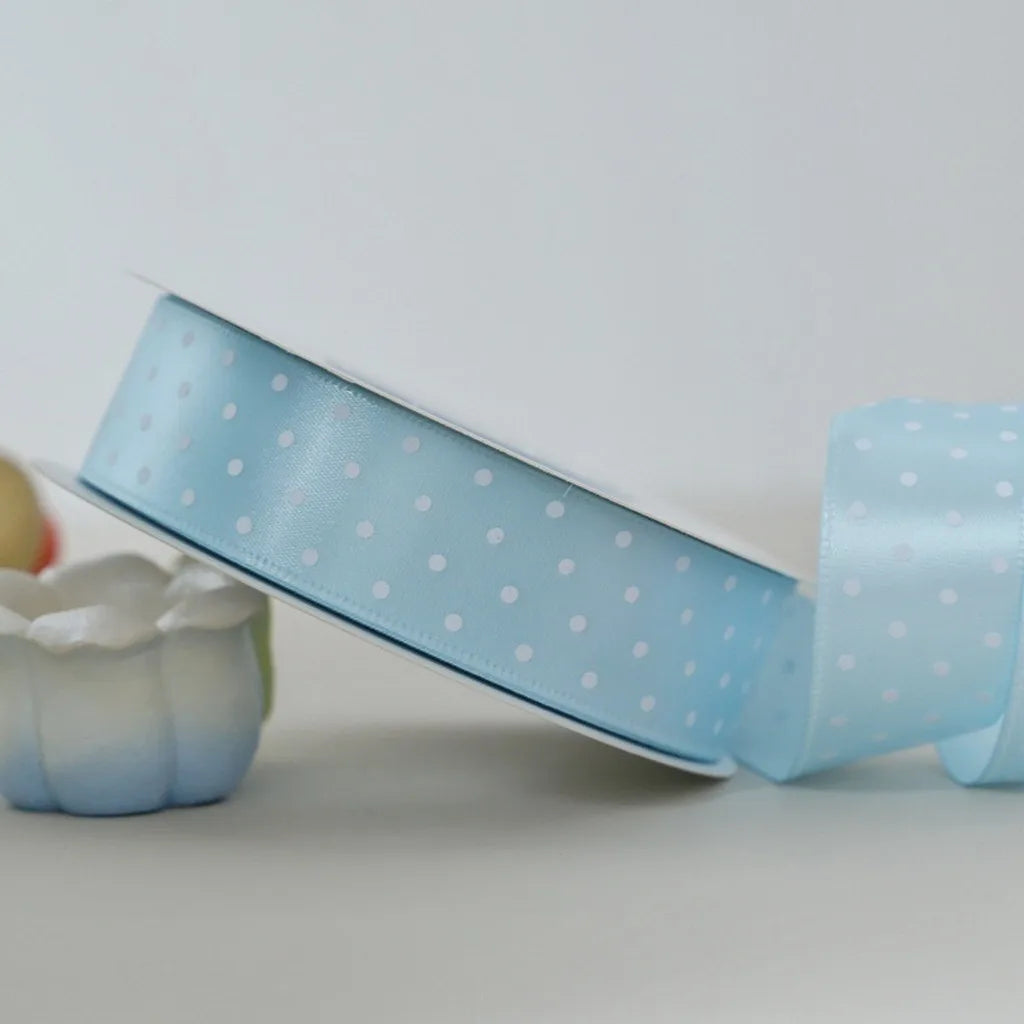 Polka Dot Polyester Craft Ribbon 2.5cm 25 Yards – DIY Bows Craft Ribbon SWANS Light Blue White