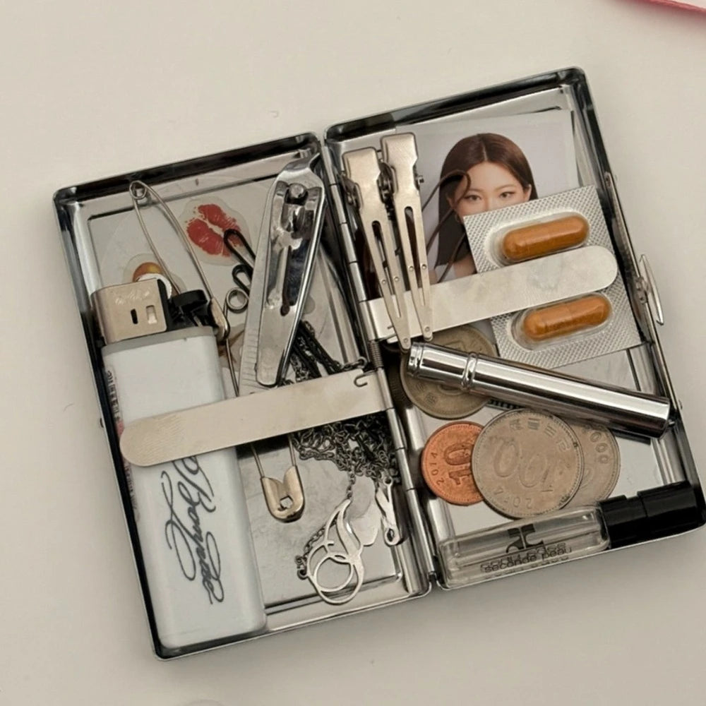 Y2K Stainless Steel Cigarette Case – Slim Double Flip Storage Box Cigarette Case SWANS