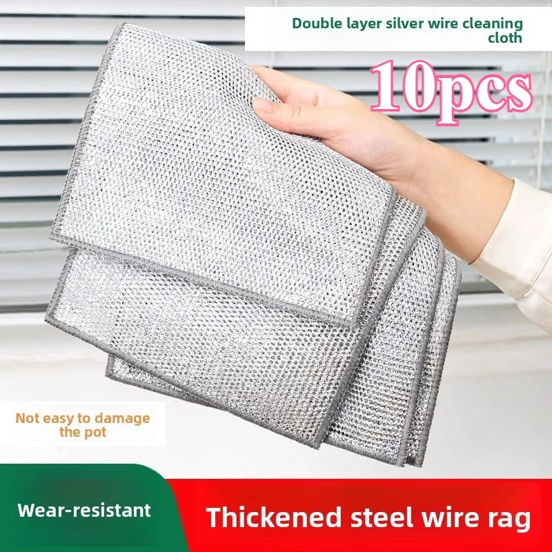 SWANS Steel Wire Dish Cloth – Double-Sided Pot Scrubber Kitchen Scrubber Cloth SWANS silver 10pcs
