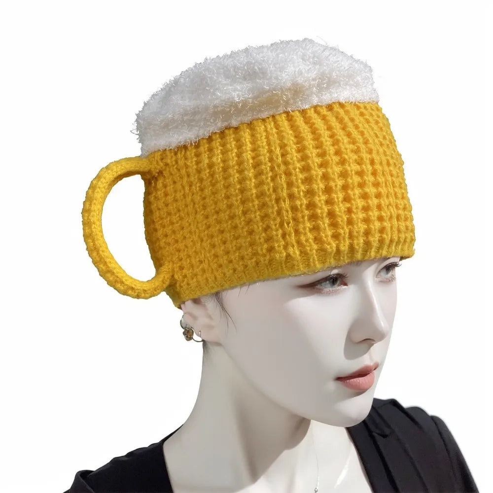 3D Beer Cup Knitted Beanie – Funny Unisex Winter Hat & Gift Novelty Knit Beanie SWANS Yellow