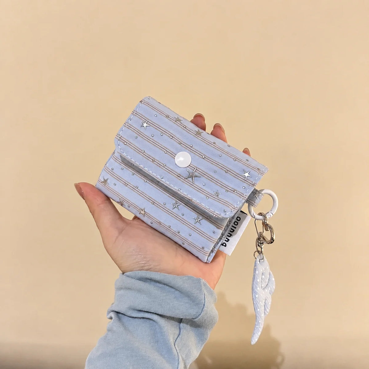 Tri-Fold Canvas Coin Purse & Card Holder with Charm Coin Purse Wallet SWANS