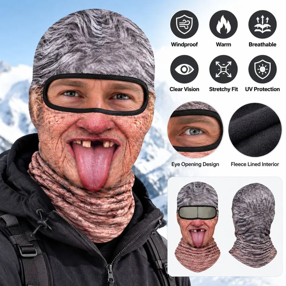 Funny 3D Old Man Print Balaclava – Windproof Winter Ski Mask Winter Balaclava Mask SWANS