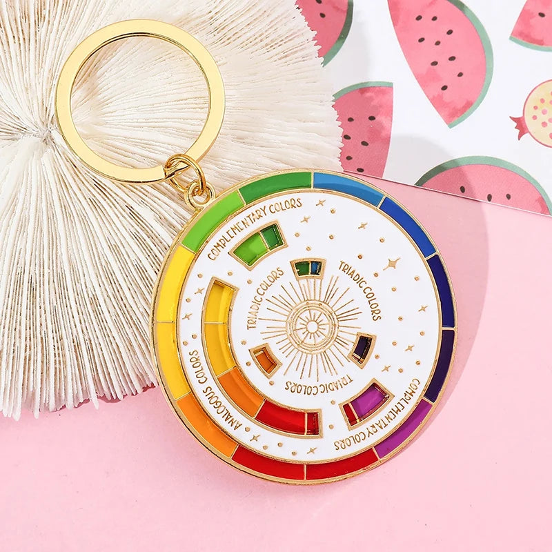 Rotatable Rainbow Color Wheel Keychain – Artist Gift Keyring Novelty Keychain SWANS