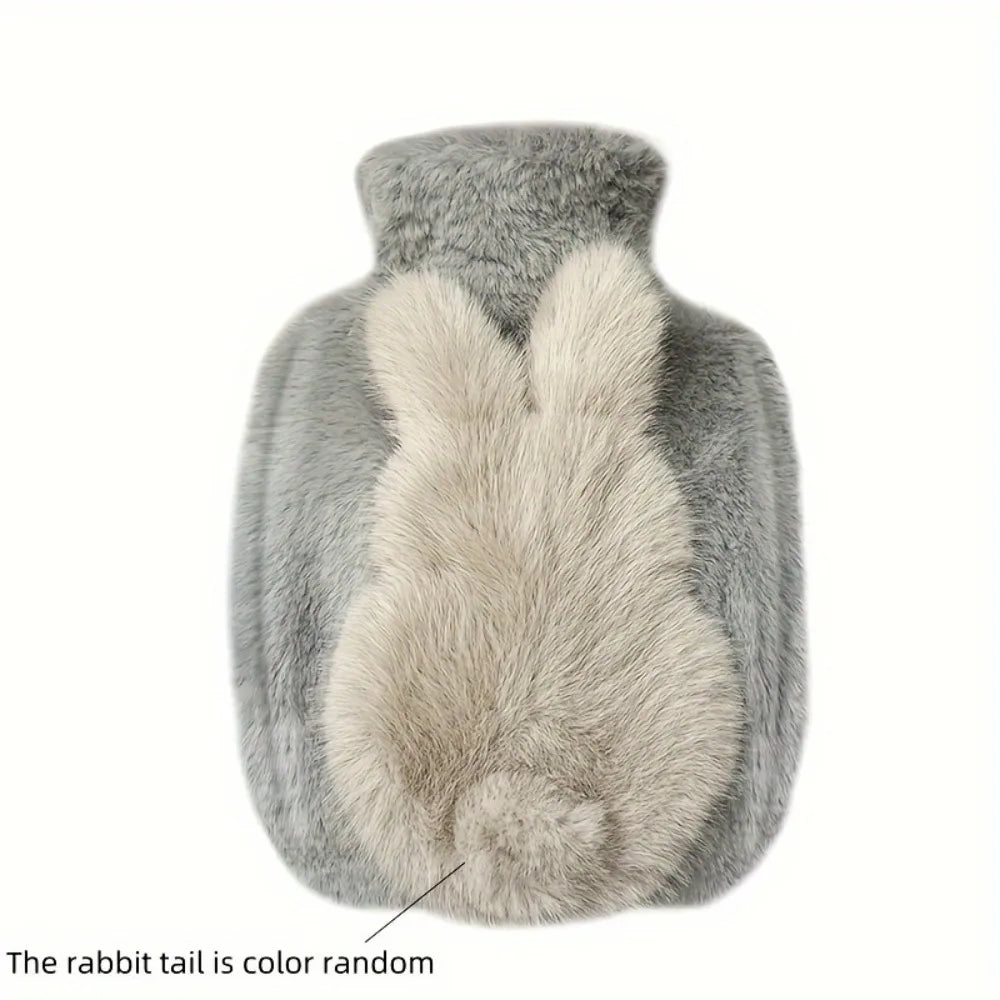 Thick Plush Hot Water Bottle – Cute Bunny Tail Heated Cushion Plush Hot Water Bottle SWANS grey 1pc