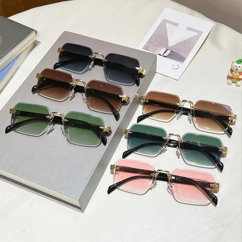 Y2K Rimless Diamond Cut Sunglasses UV400 Unisex Metal Punk Fashion Sunglasses SWANS