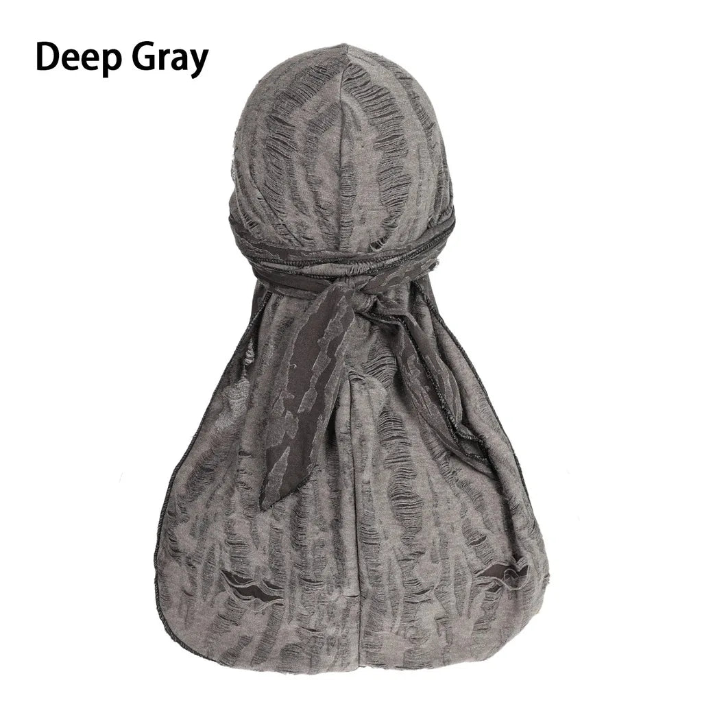 Distressed Pirate Skull Cap Durag Brimless Beanie – 9 Colors Skull Cap Durag SWANS Light Grey