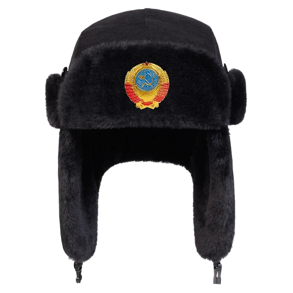 Unisex Corduroy Earflap Bomber Hat – Winter Ski Snow Cap Winter Bomber Hat SWANS Black