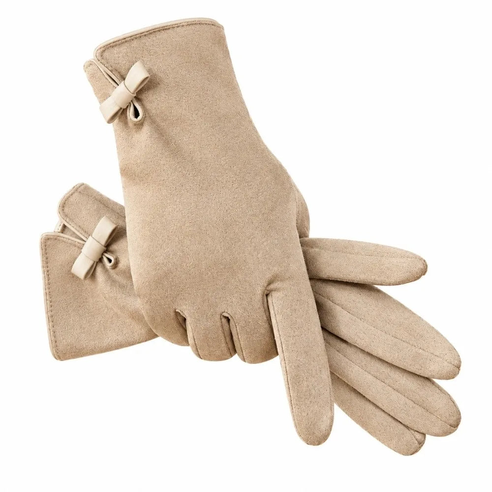 Women's Suede-Like Touchscreen Winter Gloves – Windproof Winter Cycling Gloves SWANS Beige