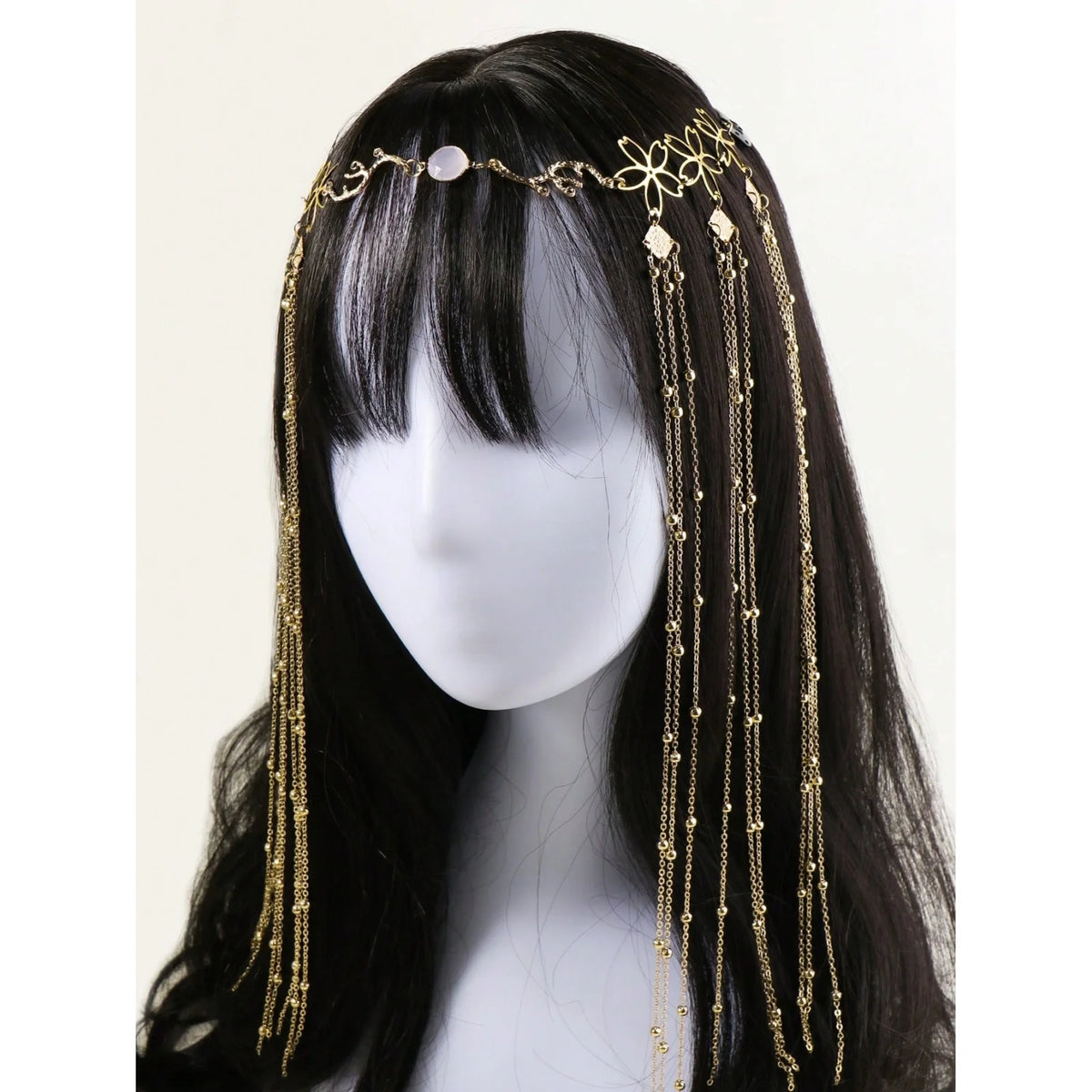 Women's Gold Tassel Head Chain – Bohemian Beaded Headpiece Beaded Head Chain SWANS A