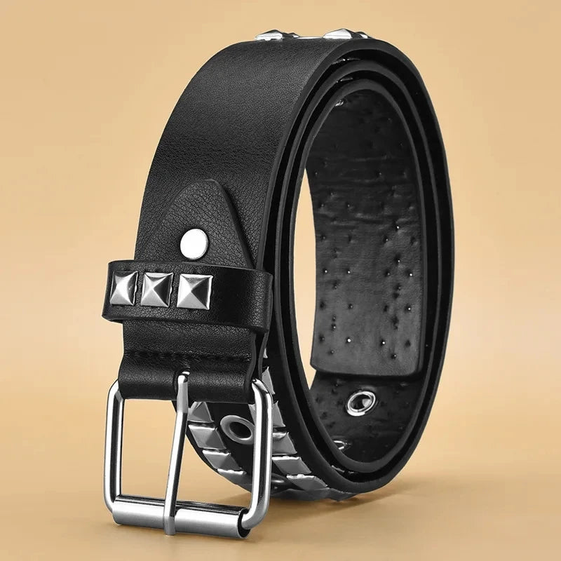 Square Bead Rivet Pyramid Belt – Unisex Punk Y2K PU Belt Rivet Punk Belt SWANS