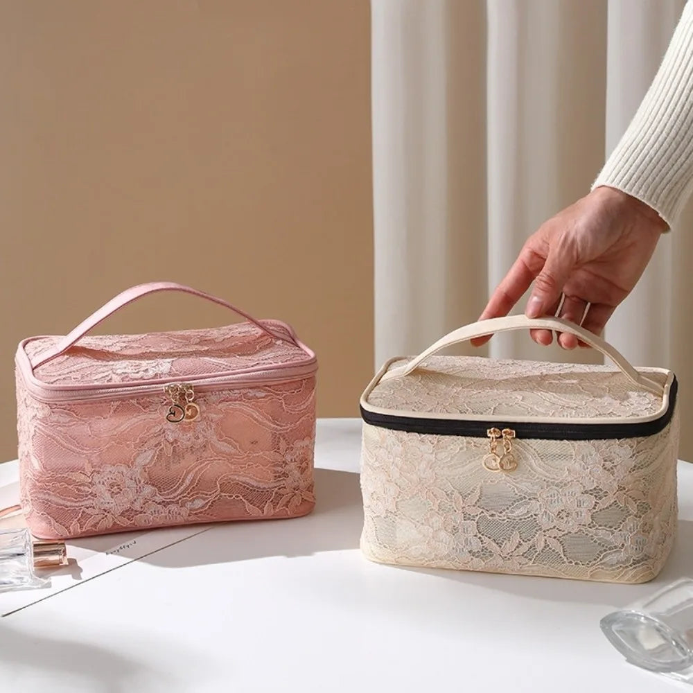 Elegant Lace Floral Makeup Bag – Large Travel Cosmetic Pouch Cosmetic Travel Bag SWANS