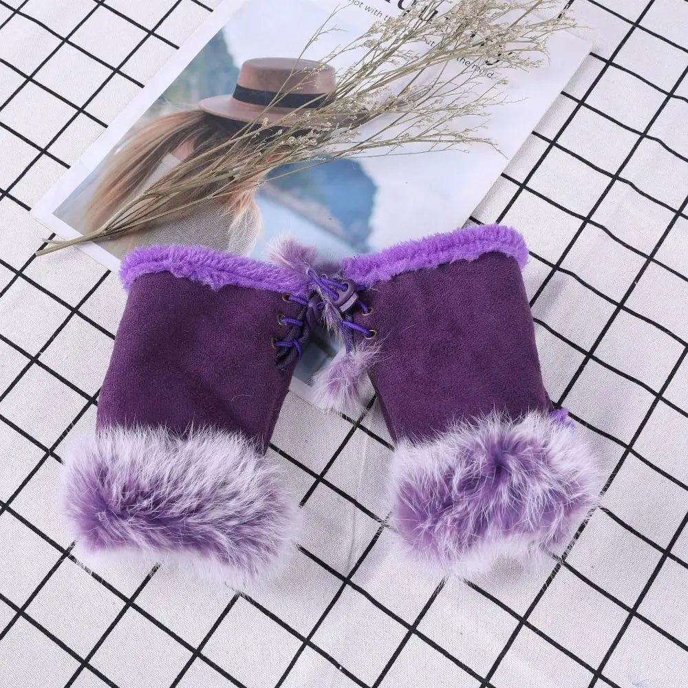 Women's Faux Rabbit Hair Fingerless Winter Gloves – 17 Colors Fingerless Winter Gloves SWANS