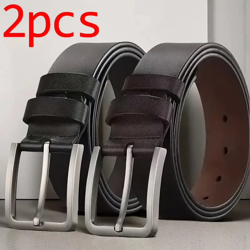 2-Pack Retro Men's PU Leather Belt – Alloy Needle Buckle Men's Leather Belt SWANS Black and Brown 130cm