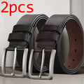 2-Pack Retro Men's PU Leather Belt – Alloy Needle Buckle Men's Leather Belt SWANS Black and Brown 130cm