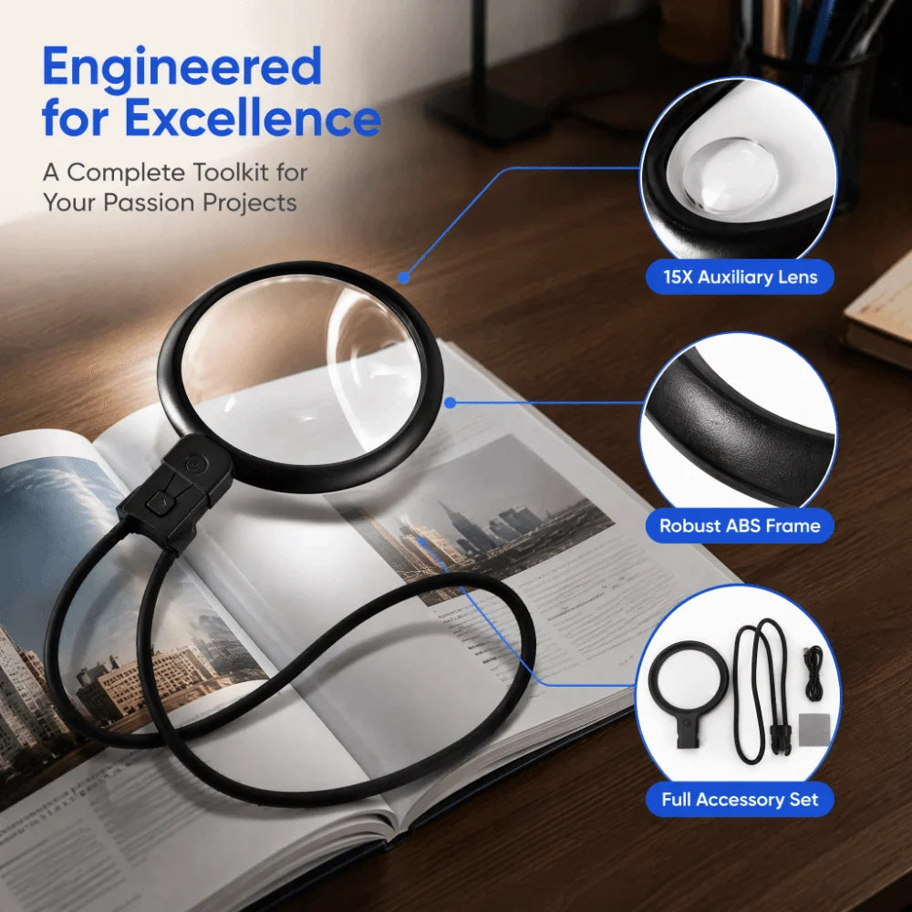 SWANS Hands-Free LED Neck Magnifier 5X 15X – 36 LED Lights LED Neck Magnifier SWANS