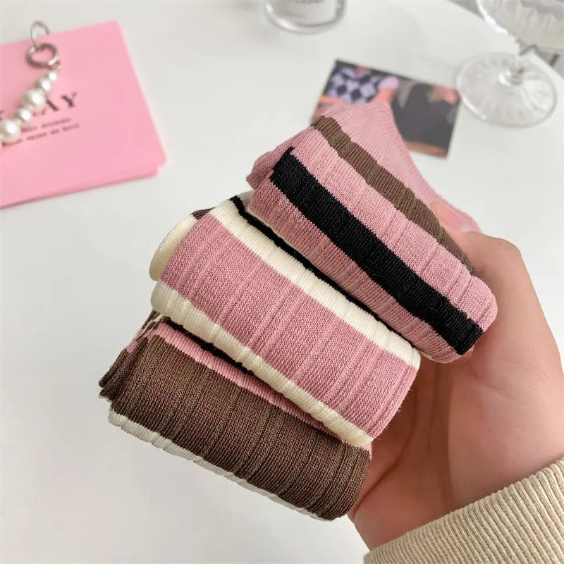 Women's Pink Stripe Knee-High Socks – Cotton Fashion Stockings Knee-High Socks SWANS