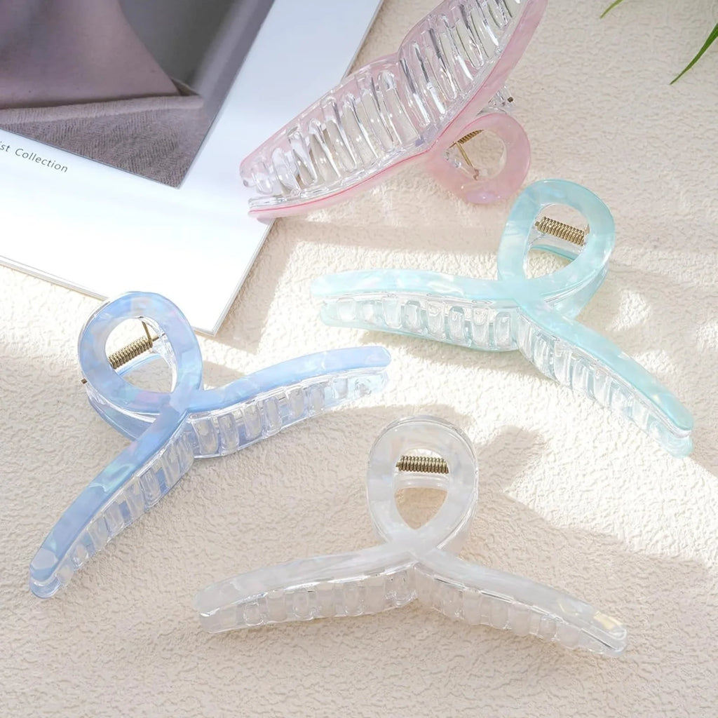 Iridescent Ribbon Hair Claw Clips – 4 Pastel Colors for Women Hair Claw Clips SWANS
