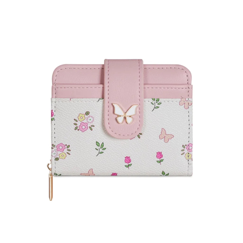 Women's PU Leather Bifold Wallet – Butterfly Floral Coin Purse Women's Bifold Wallet SWANS Pink White